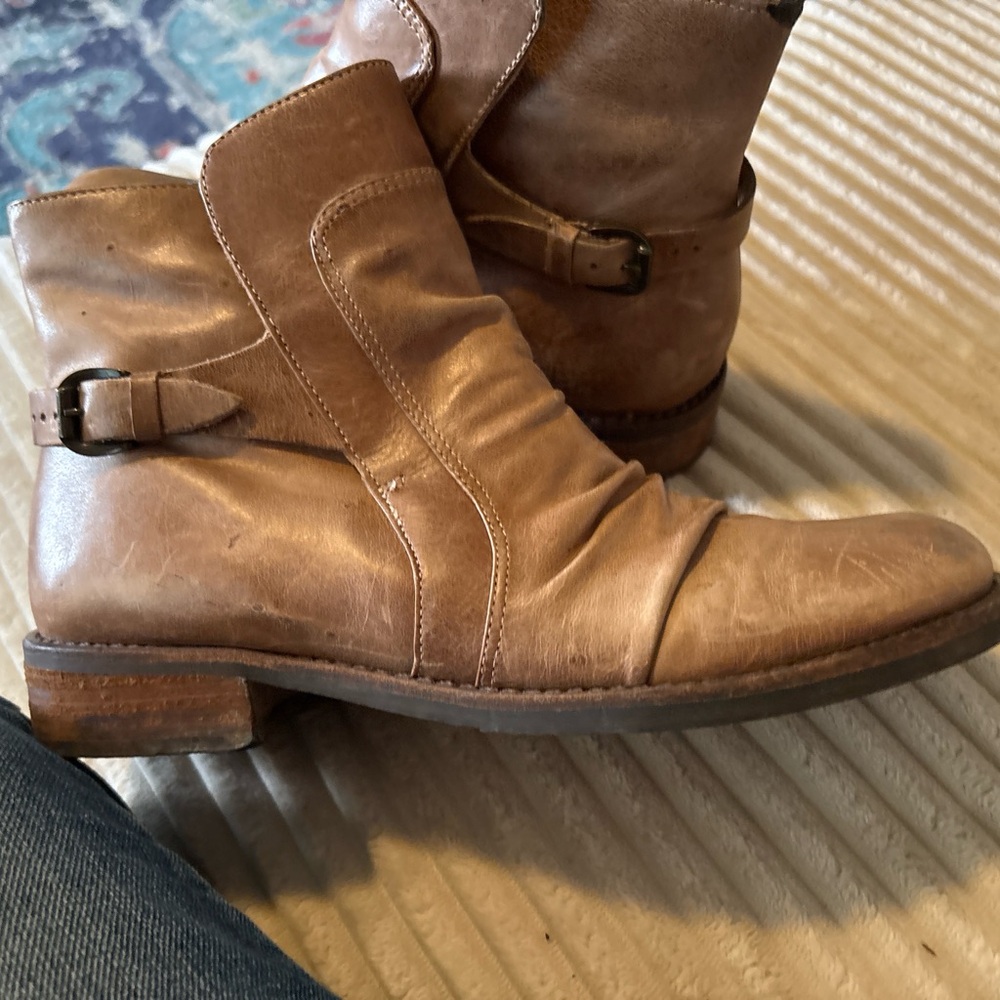 Vince Brown Leather Ankle Boots with Side Strap Buckle